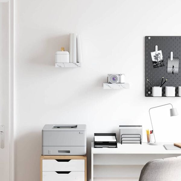 vidaXL Wandplank 2 pcs Wit Marmer 23 x 23,5 x 4 cm Bewerkt hout