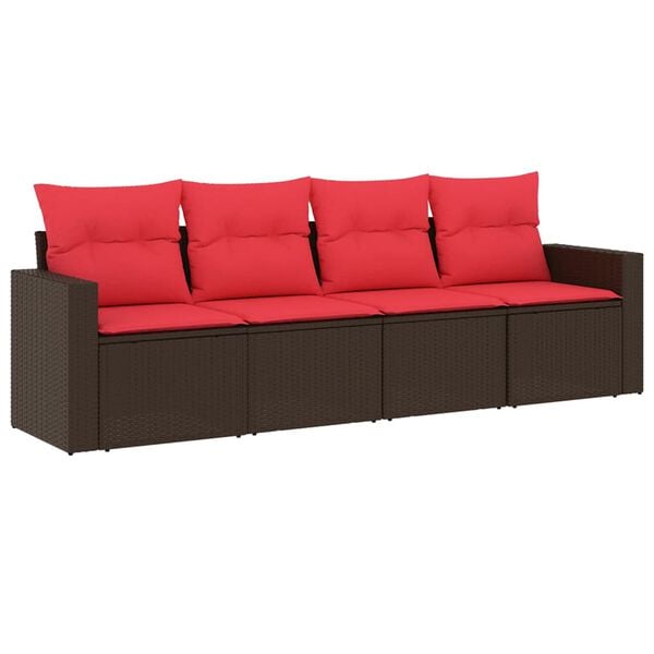 vidaXL 4-delige Loungeset met kussens poly rattan bruin