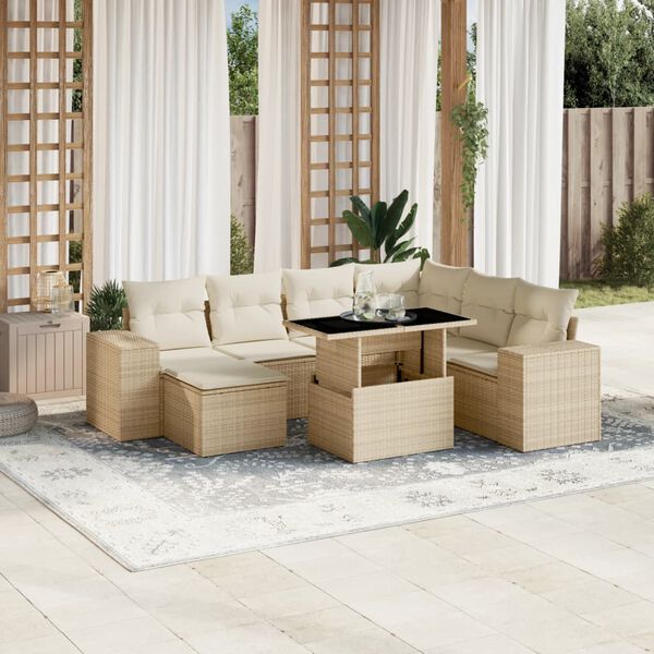 vidaXL 8-delige Loungeset met kussens poly rattan beige