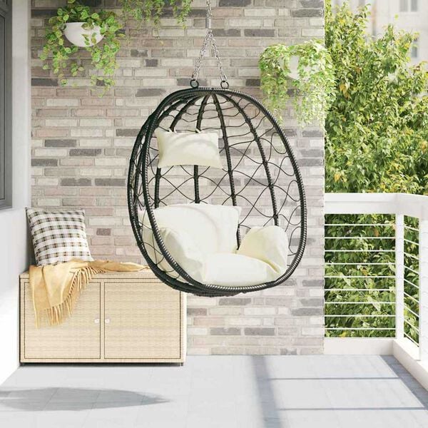vidaXL Hangende ei-stoel Crèmewit 91.5 x 60 x 110 cm poly rattan