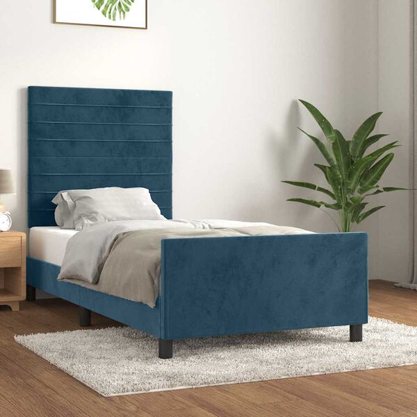 vidaXL Bedframe zonder matras 90x190 cm fluweel donkerblauw