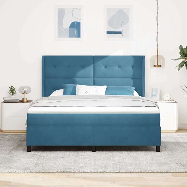 vidaXL LED Boxspring Bed met Matras Blauw 180 x 200 cm Fluweel