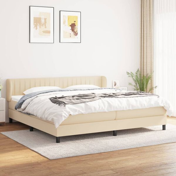 vidaXL Boxspring met matras stof cr&egrave;mekleurig 200x200 cm