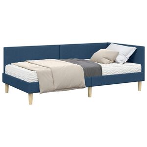 vidaXL Hoekbedframe met Matras Anders met hoofdeinde 2 pcs Blauw Stof