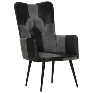 vidaXL Fauteuil echt leer zwart en grijs