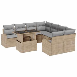 vidaXL Tuin Sofa Set met kussen met opslag 9 pcs Beige Poly Rattan