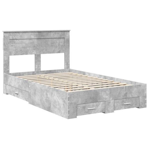 vidaXL Bedframe met hoofdeinde Beton Grijs 135 x 190 cm Bewerkt hout