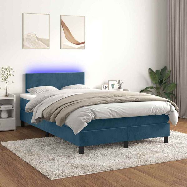 vidaXL Boxspring met matras en LED fluweel donkerblauw 120x200 cm