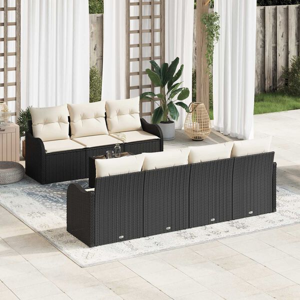 vidaXL Tuin Sofa Set 8 pcs Zwart en Cr&egrave;me Poly Riet en Staal en Glas