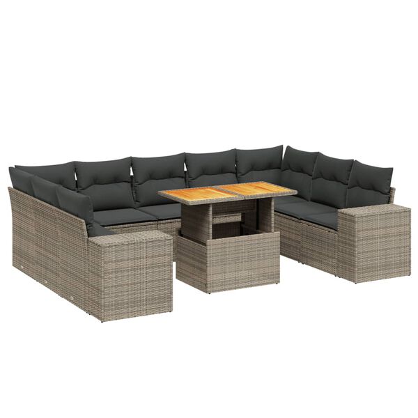 vidaXL 10-delige Loungeset met kussens poly rattan grijs