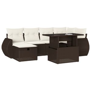 vidaXL 7-delige Loungeset met kussens poly rattan bruin