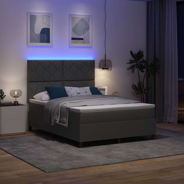vidaXL Boxspring bed met matras met LED Donkergrijs 160 x 200 cm Stof