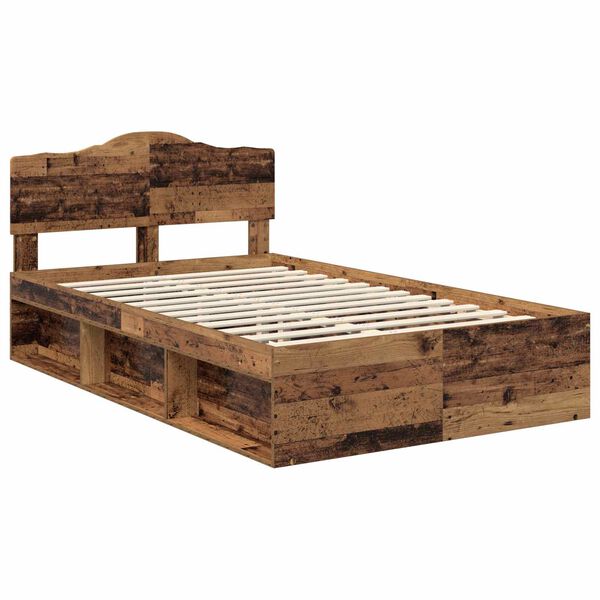 vidaXL Bedframe met hoofdeinde Oudhout 135 x 190 cm Massief grenenhout