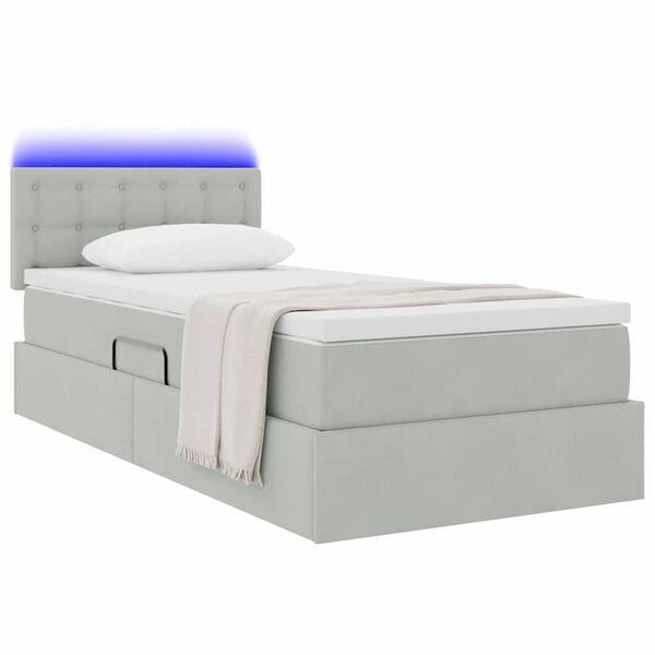 vidaXL Opbergbed met LED met matras Lichtgrijs 90 x 200 cm Fluweel