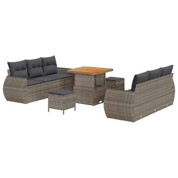 vidaXL Tuin Sofa Set met kussen met opslag 9 pcs Grijs poly rattan