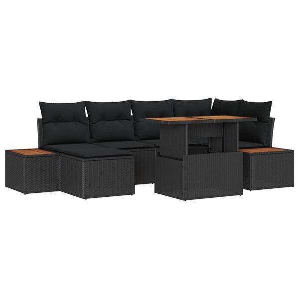 vidaXL Tuin Sofa Set met opslag 7 pcs Zwart Poly riet