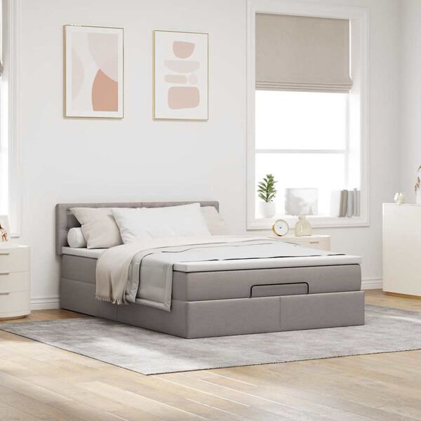 vidaXL Bed poef met matras en LED's 140x200 cm stof taupe