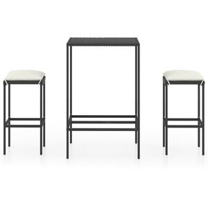 vidaXL 3-delige Tuinbarset met kussens poly rattan zwart