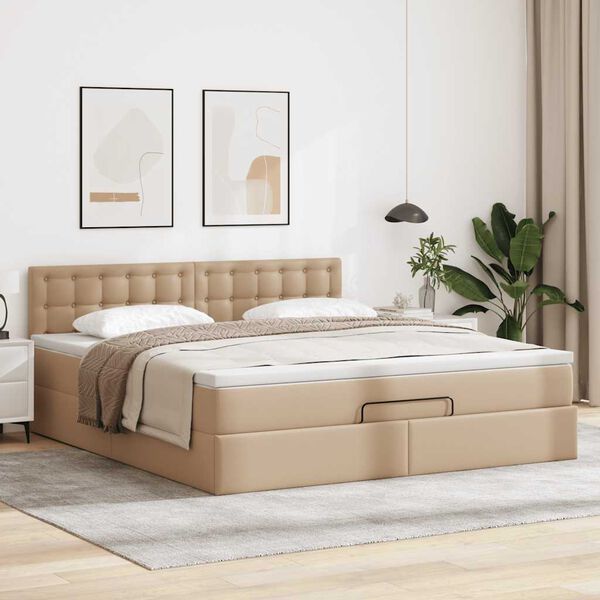vidaXL Ottoman bed met matras 140x200cm kunstleer cappuccinokleurig