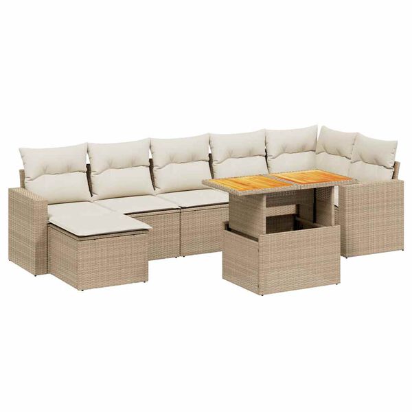 vidaXL 8-delige Loungeset met kussens poly rattan beige