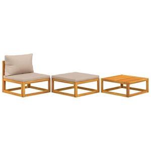 vidaXL 3-delige Loungeset met kussens massief acaciahout