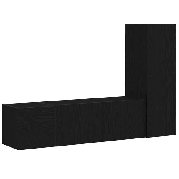 vidaXL Tv-meubelset 3 pcs Zwart Eiken 130,5 x 30 x 140 cm Bewerkt hout