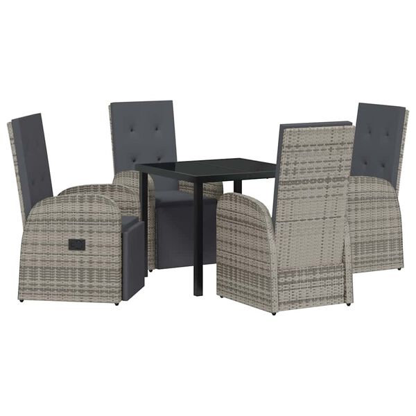vidaXL Tuin eettafelset met kussen 5 pcs Grijs poly rattan