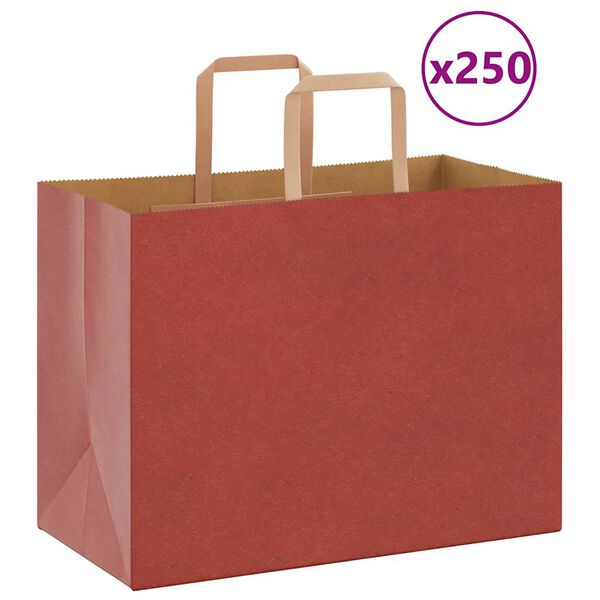 vidaXL Papieren zakken 250 st met hengsels 32x17x25 cm rood