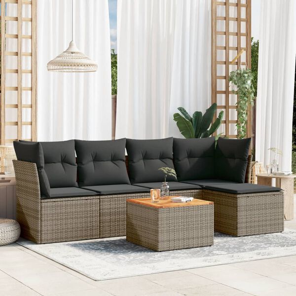 vidaXL 6-delige Loungeset met kussens poly rattan grijs