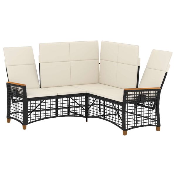 vidaXL Tuin Ligbank Set Zwart en Cream Wit 164 x 164 x 112 cm