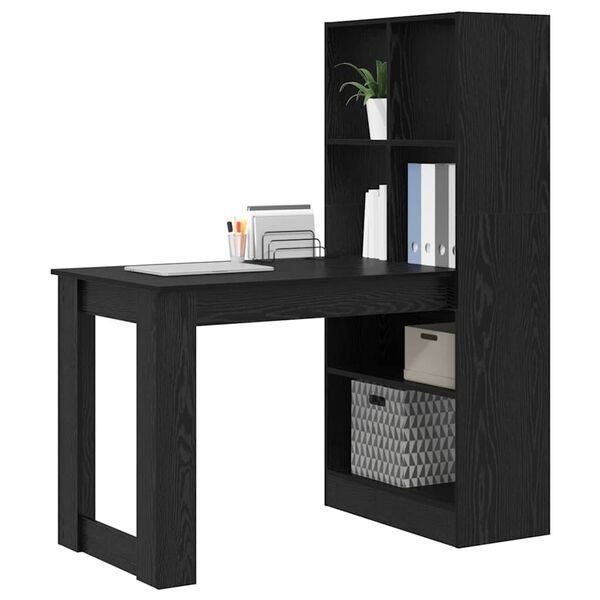 vidaXL Bureau met plank Zwart Eiken 122 x 67 x 145 cm Bewerkt hout