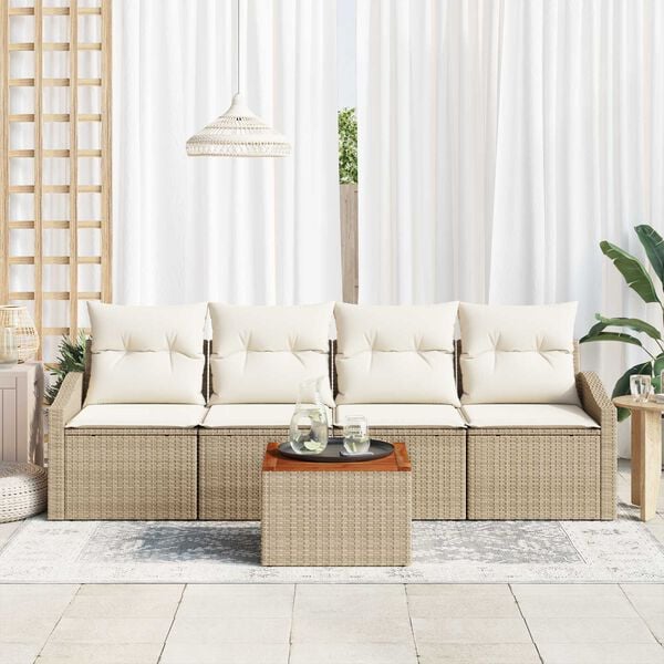 vidaXL Tuinbankenset met kussen 5 pcs Beige poly rattan