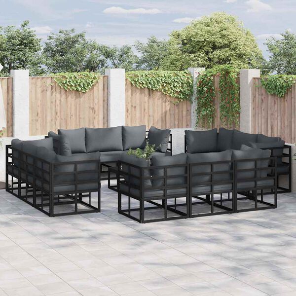 vidaXL Tuin Sofa Set met kussen 12 pcs Zwart Aluminium
