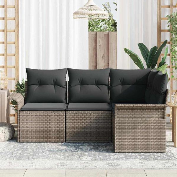 vidaXL Tuin Sofa Set met kussen 4 pcs Grijs poly rattan