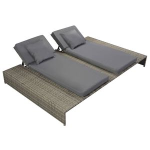 vidaXL Ligbed met kussen tweepersoons poly rattan grijs