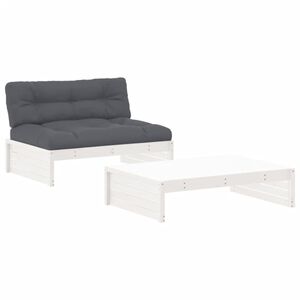 vidaXL 2-delige Loungeset met kussens massief hout wit