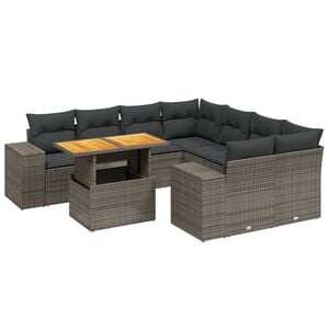 vidaXL 9-delige Loungeset met kussens poly rattan grijs