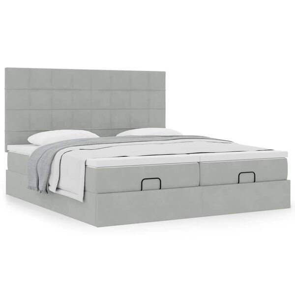 vidaXL Ottoman bed met matrassen 200x200cm fluweel lichtgrijs