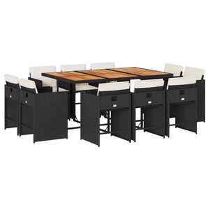vidaXL 11-delige Tuinset met kussens poly rattan zwart