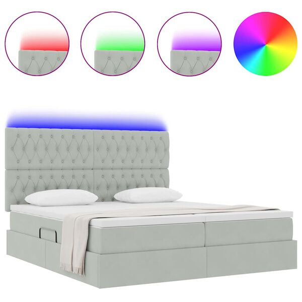 vidaXL Bed met LED-striplichten Lichtgrijs 200 x 200 cm Fluweel