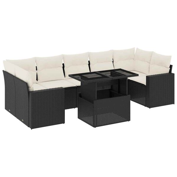 vidaXL 8-delige Loungeset met kussens poly rattan zwart