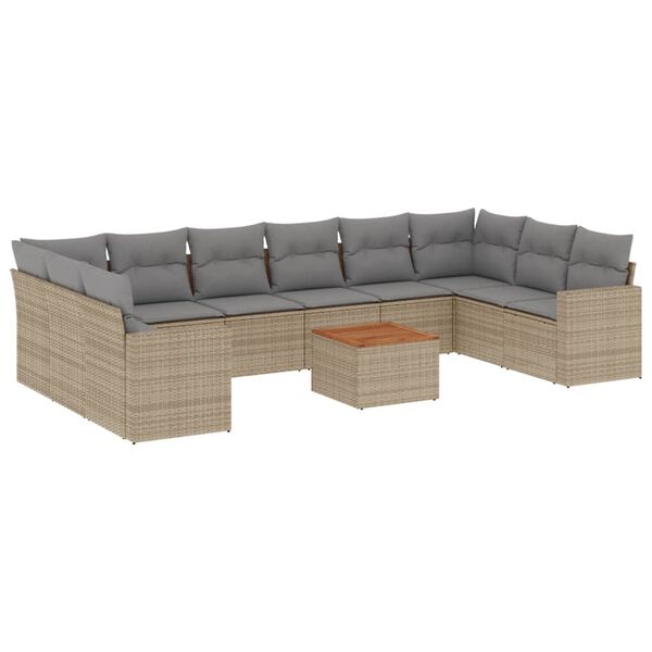 vidaXL 11-delige Tuinset met kussens poly rattan beige