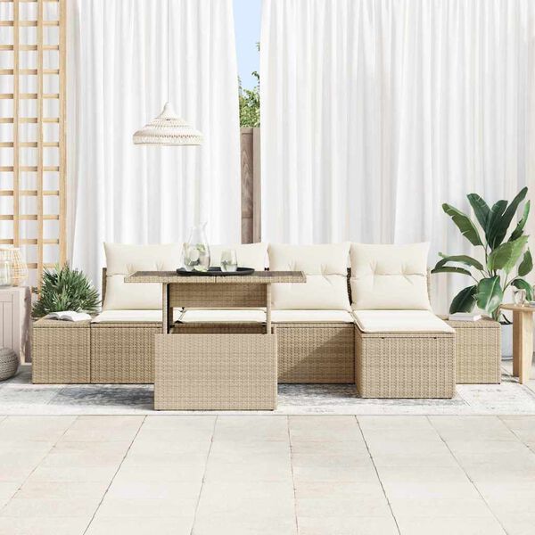 vidaXL Tuin Sofa Set met kussen 6 pcs Beige en Cr&egrave;me poly rattan