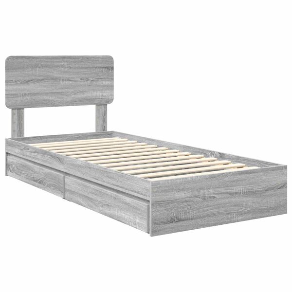 vidaXL Opslag bed met hoofdeinde Grijs Sonoma 75 x 190 cm Bewerkt hout