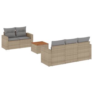 vidaXL 6-delige Loungeset met kussens poly rattan beige