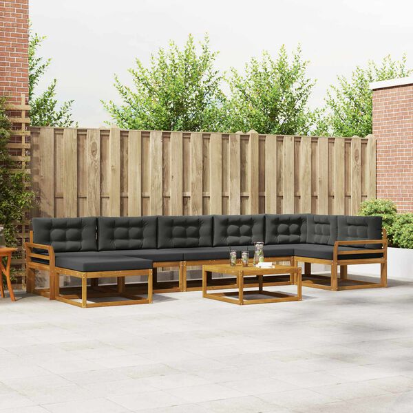 vidaXL Buiten bankenset met kussen 8 pcs Natuurlijk en Antraciet