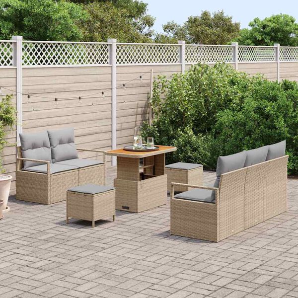 vidaXL Tuinbankenset met kussen 8 pcs Beige poly rattan