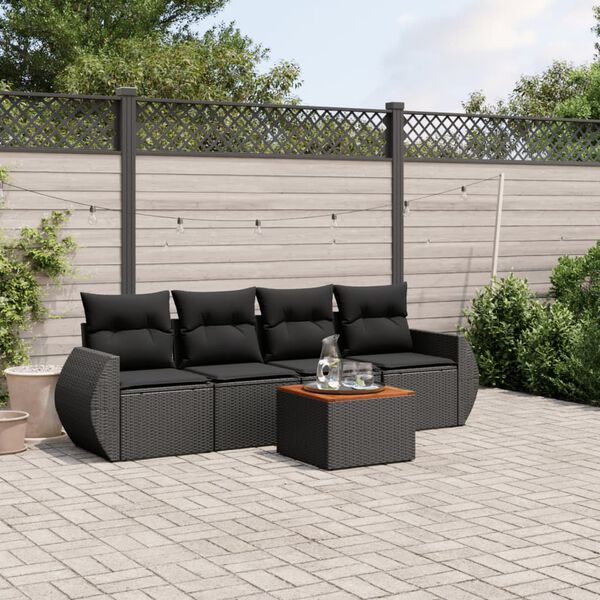 vidaXL 5-delige Loungeset met kussens poly rattan zwart
