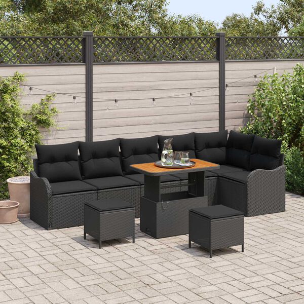 vidaXL Tuin Sofa Set 9 pcs Zwart poly rattan