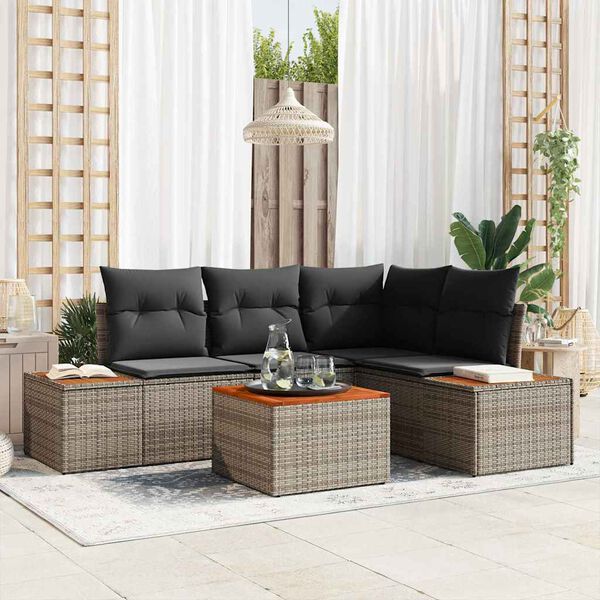 vidaXL Tuin Sofa Set met kussen met opslag 5 pcs Grijs Poly riet